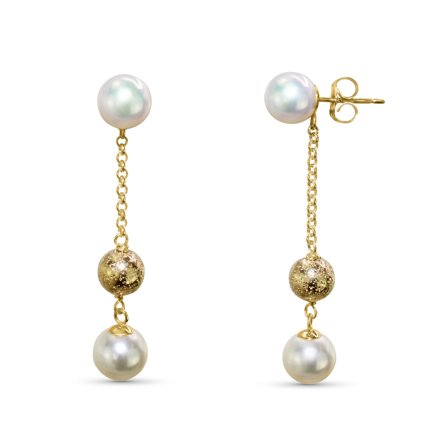 14k White Pearl Gold Ball Dangle Post Earring