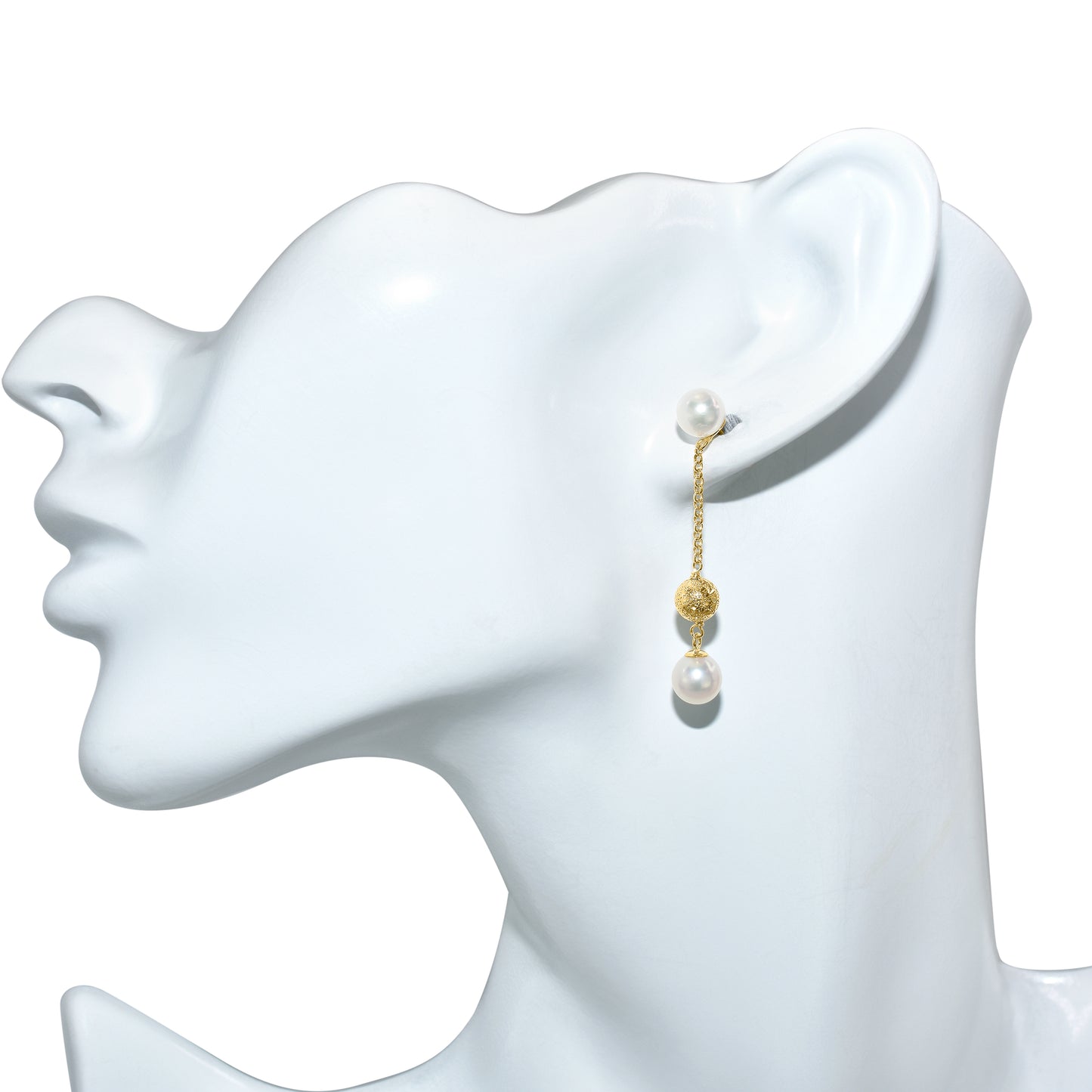 14k White Pearl Gold Ball Dangle Post Earring