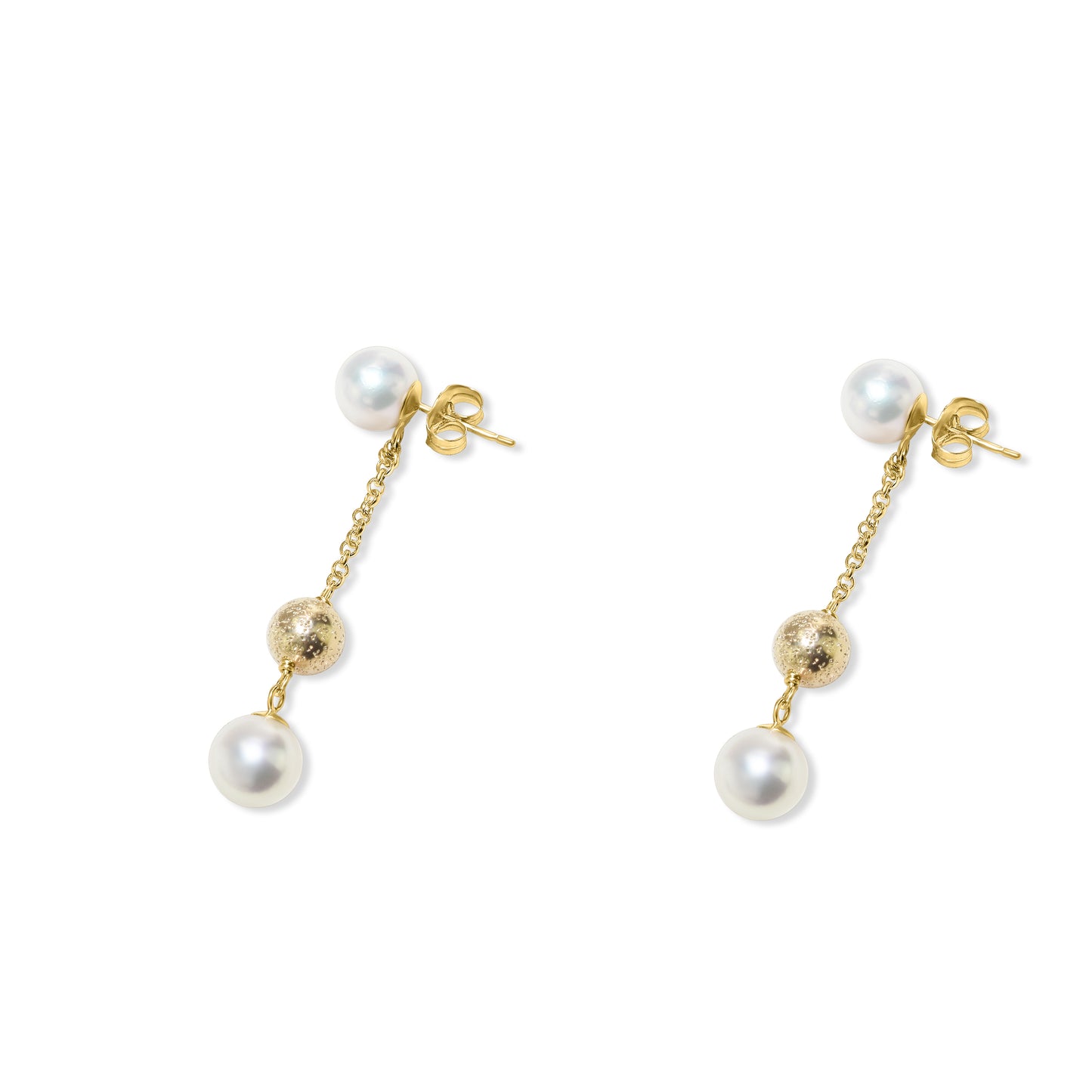 14k White Pearl Gold Ball Dangle Post Earring