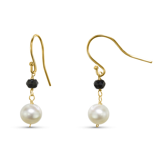 14k White Pearl Black Spinel Hook Earring