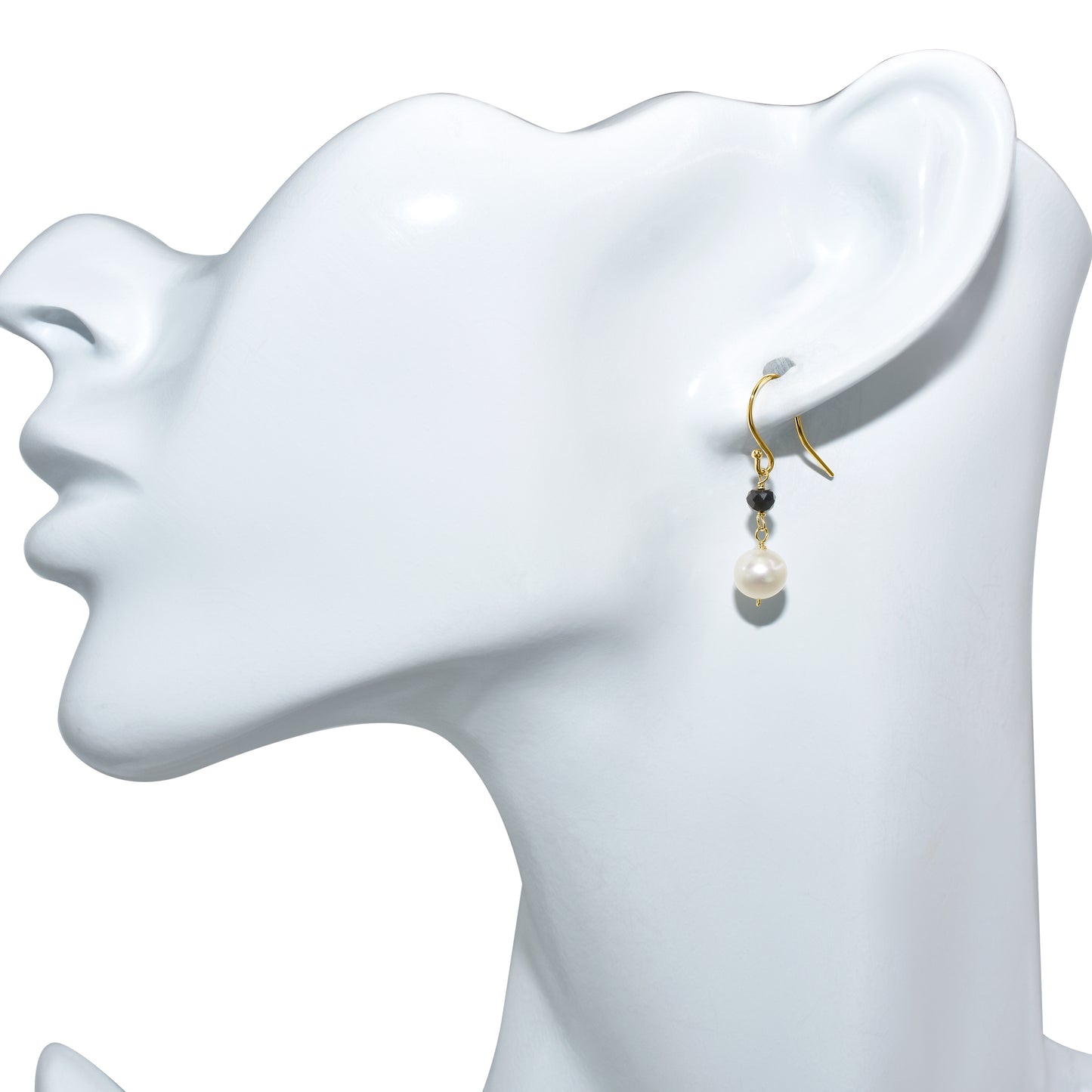 14k White Pearl Black Spinel Hook Earring