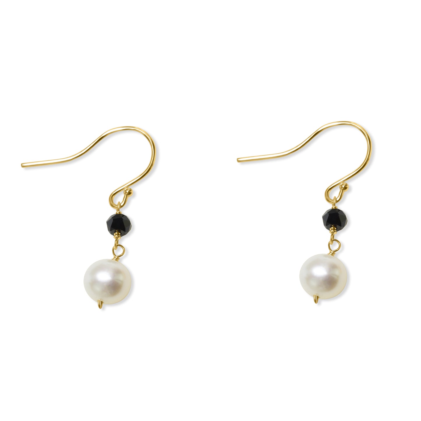 14k White Pearl Black Spinel Hook Earring