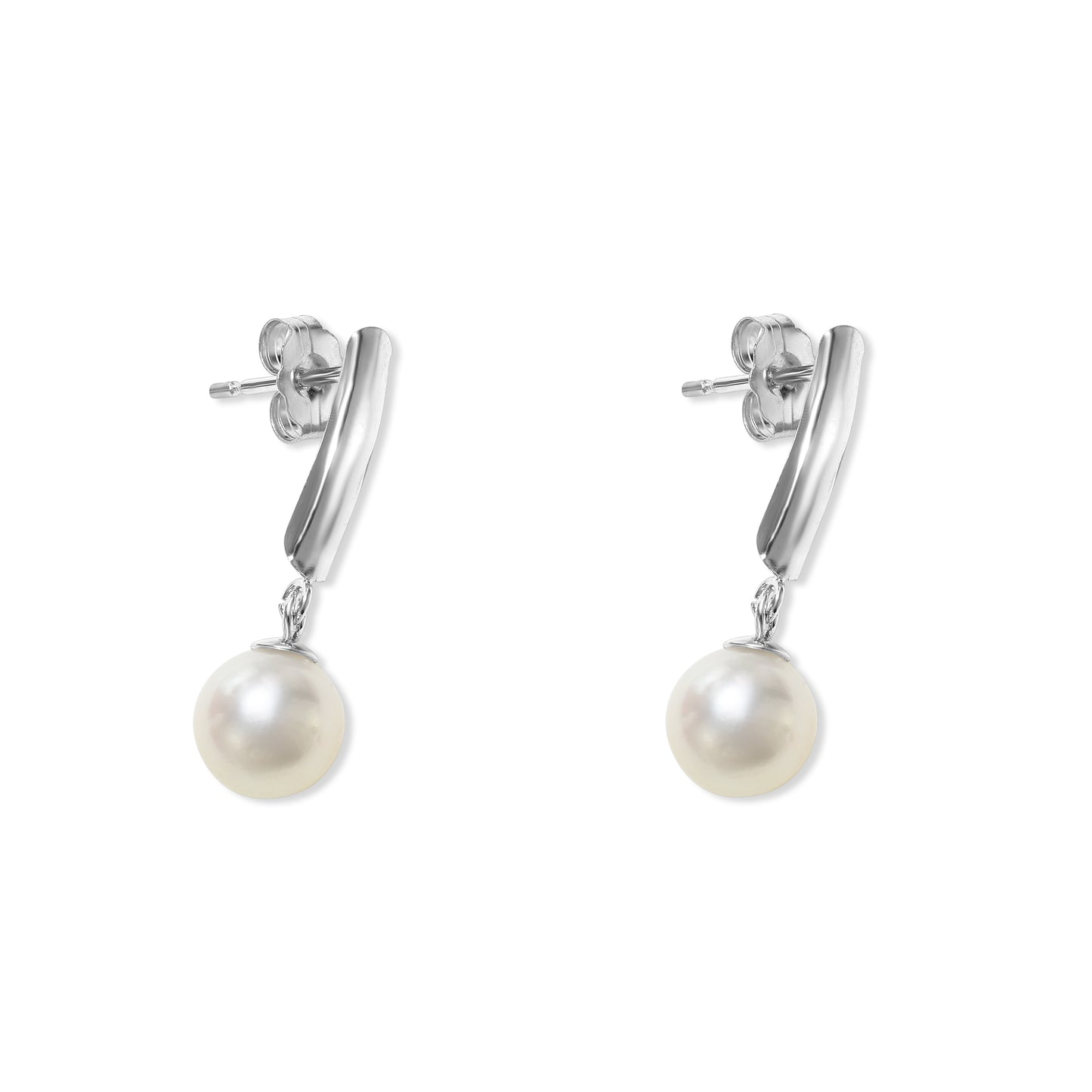 14k White Gold White Pearl Bar Post Earring