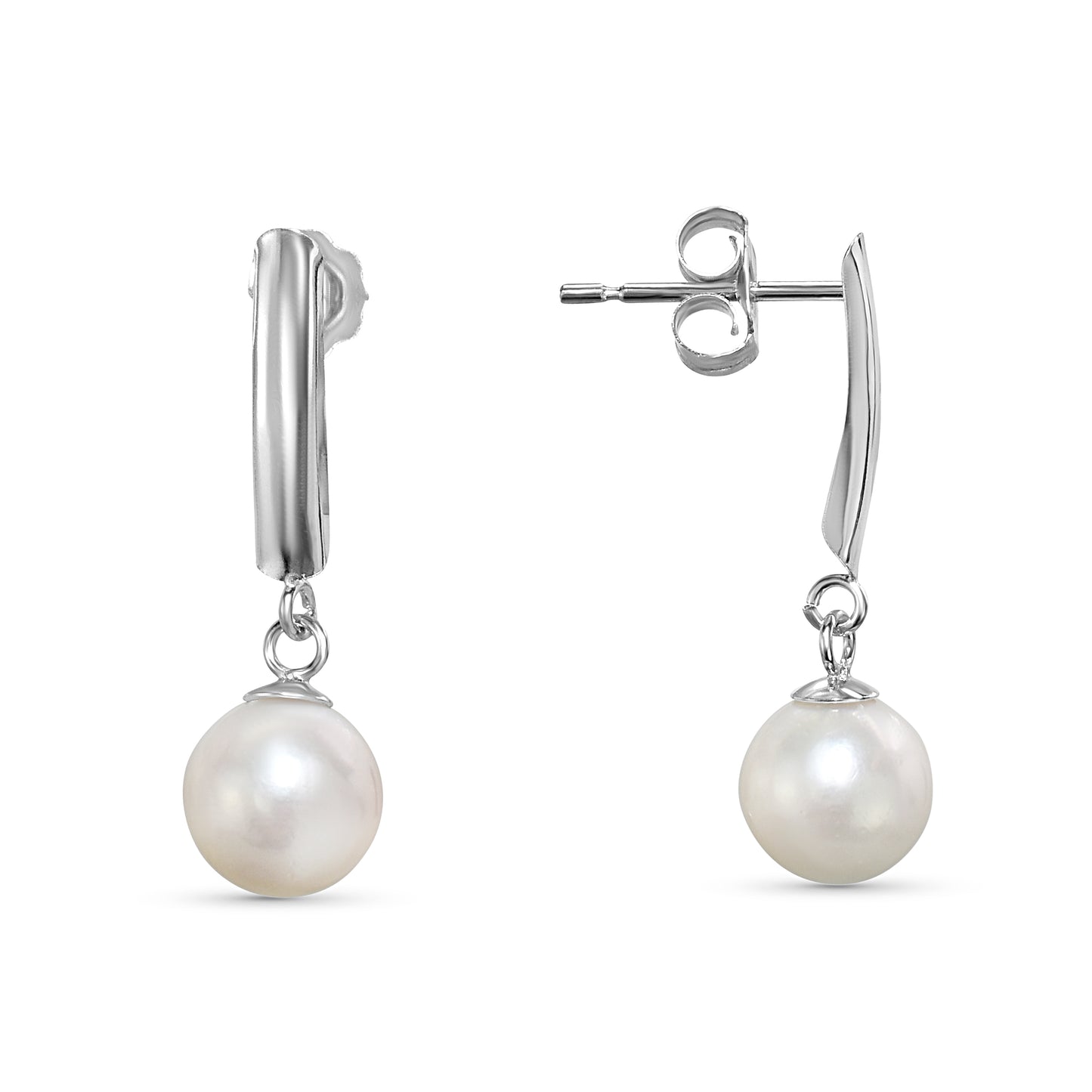 14k White Gold White Pearl Bar Post Earring