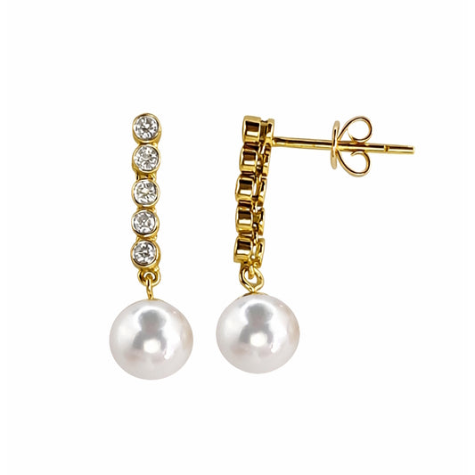 14K White Pearl and Diamond 0.3CT Post Earring