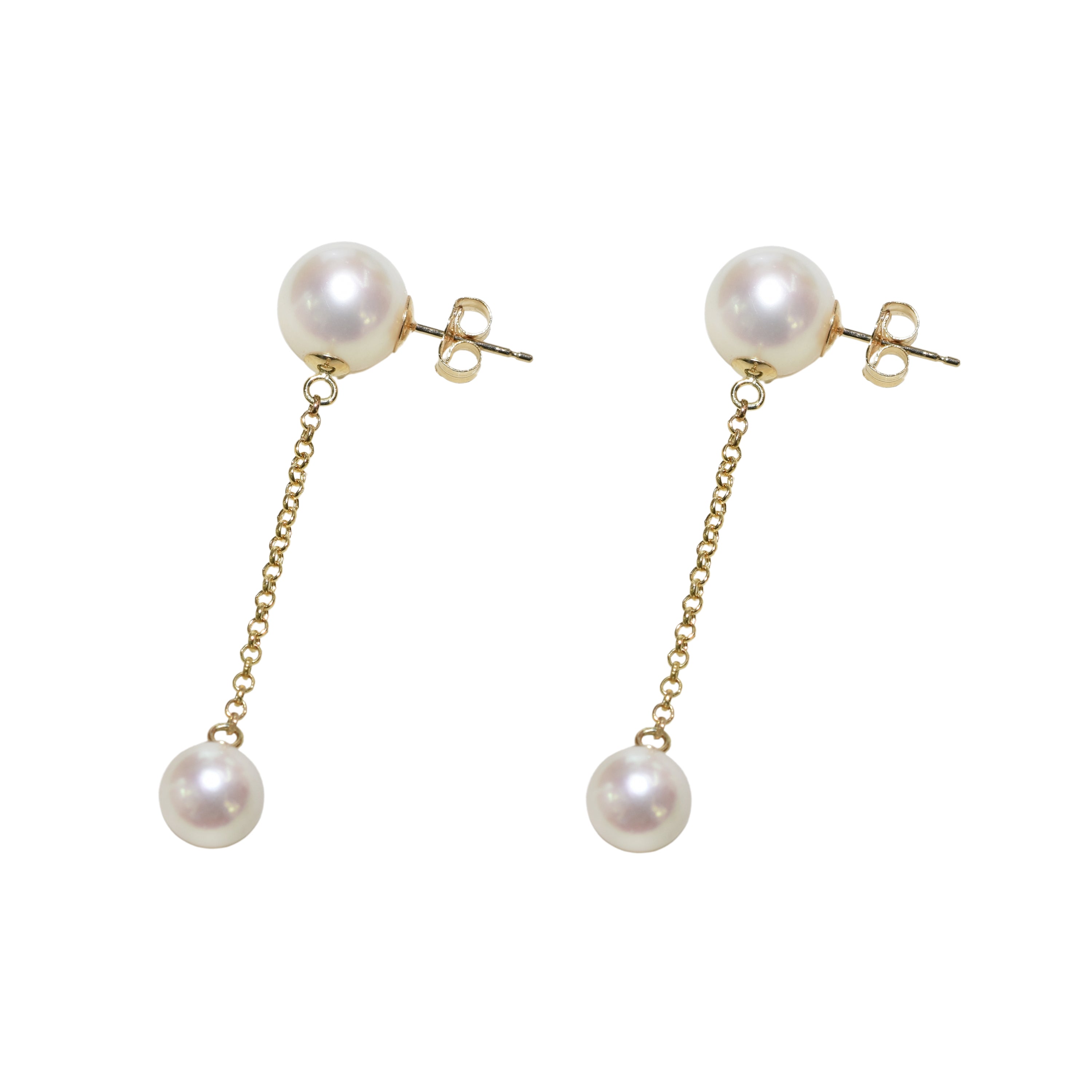 14k White Pearl Gold Chain Dangle Post Earring