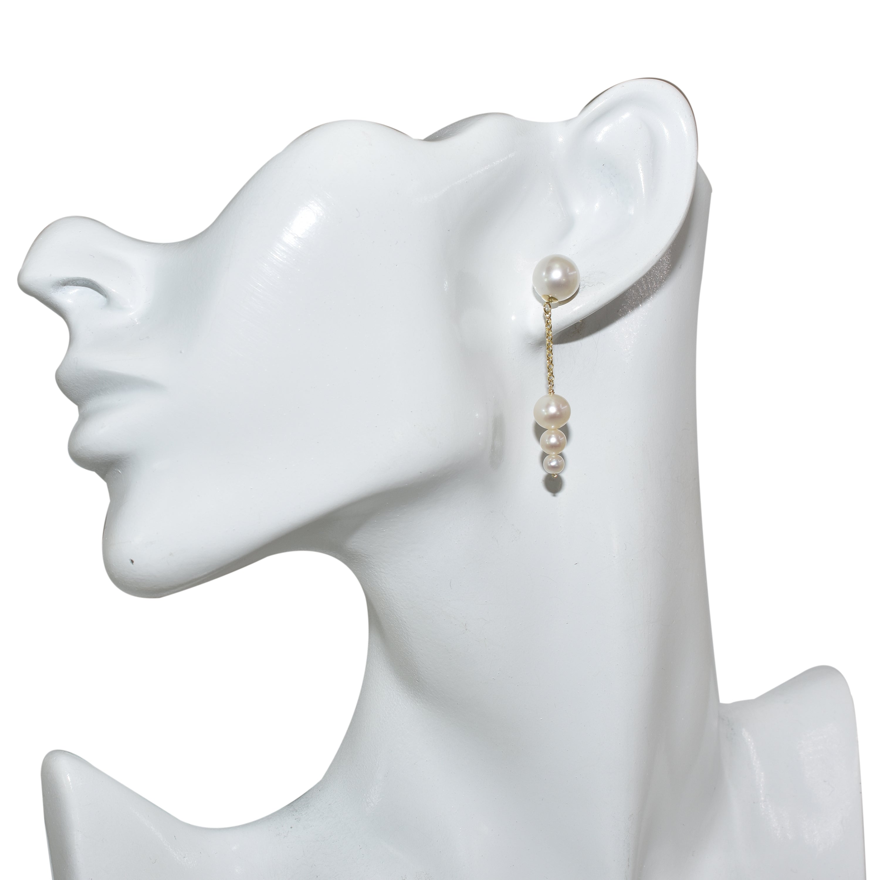 14k White Pearl Gold Chain Dangle Post Earring