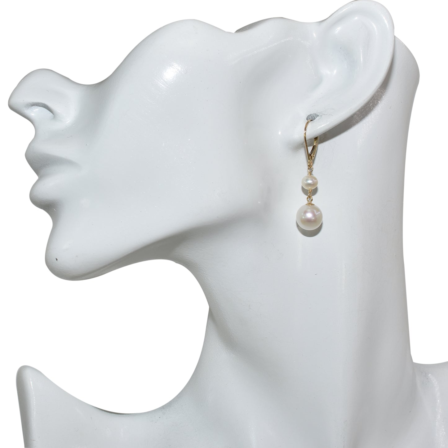 14k White Pearl Dangle Leverback Earring