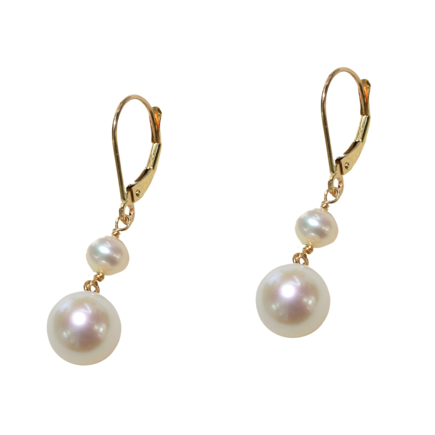 14k White Pearl Dangle Leverback Earring