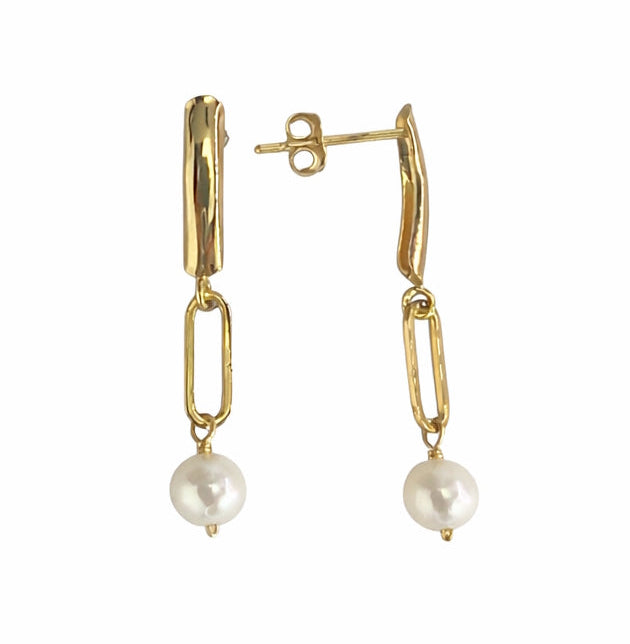 14k White Pearl Bar Post Earring