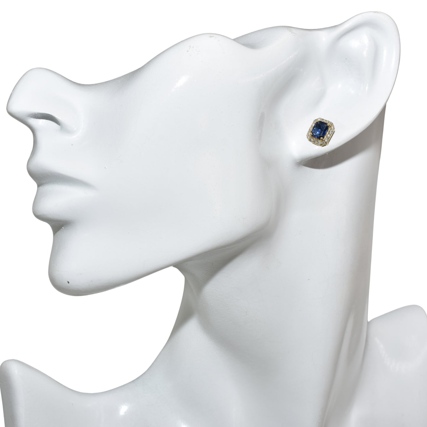 18k Sapphire Diamond Square Stud Earring