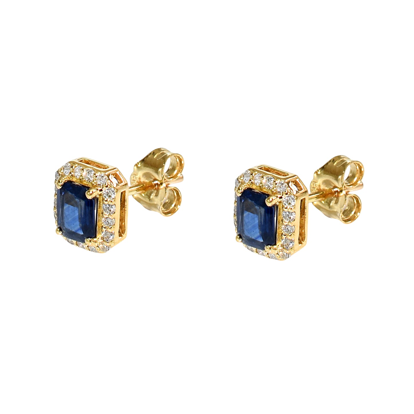 18k Sapphire Diamond Square Stud Earring