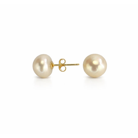 14k White Button Pearl Stud Earring