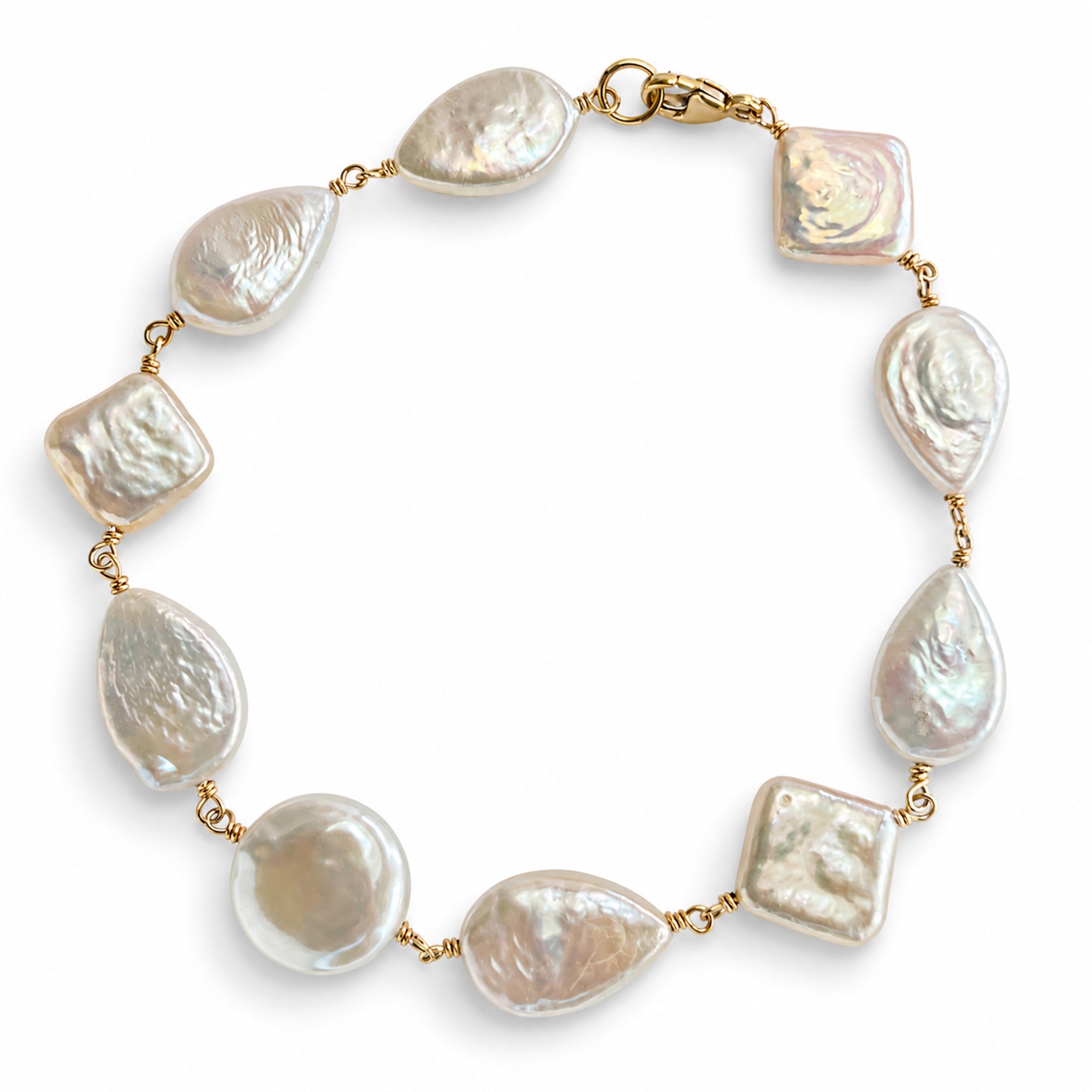 14k White Pearl Mixed Flat Shape Bracelet