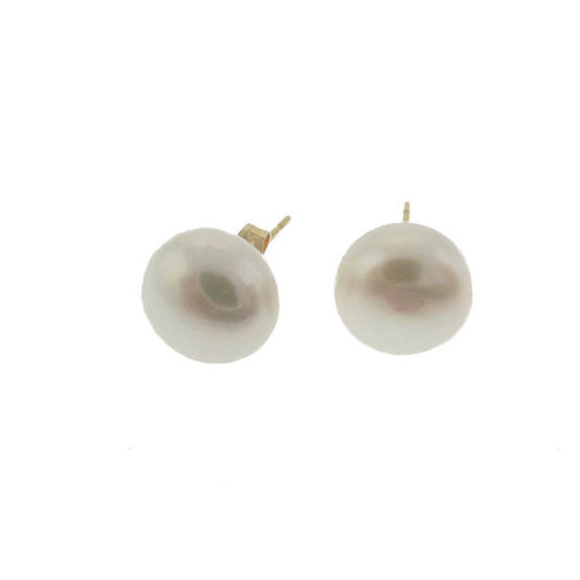 14k White Freshwater Pearl Button Stud Earring