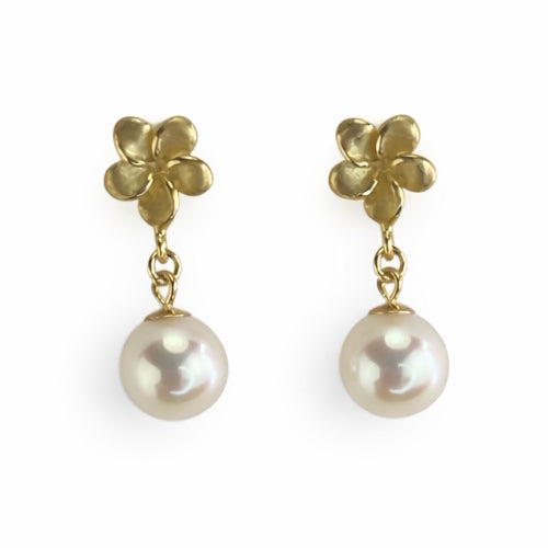 14k White Pearl Gold Flower Post Earring