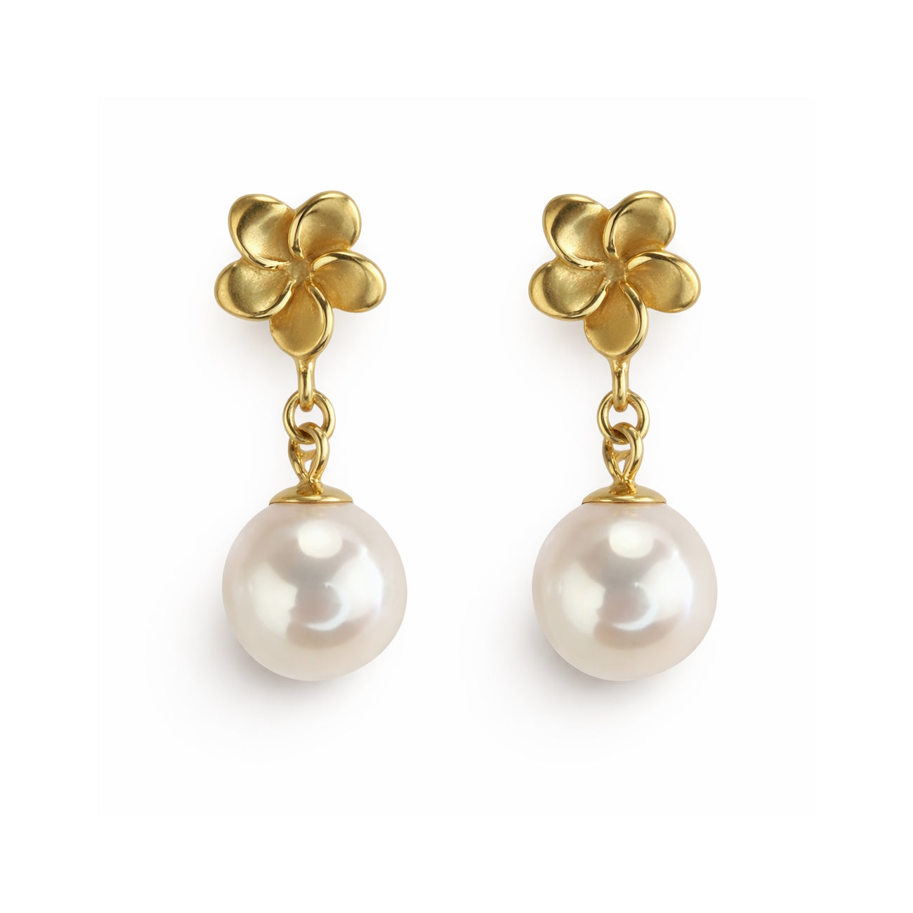 14k White Pearl Gold Flower Post Earring