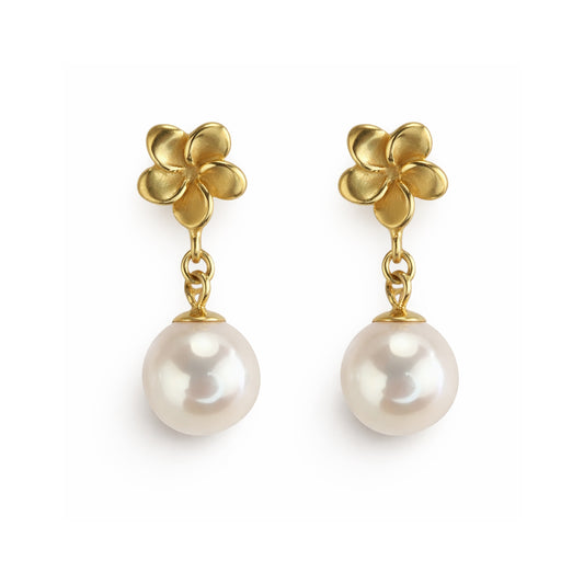 14k White Pearl Gold Flower Post Earring