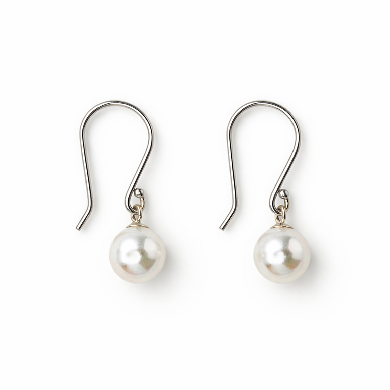 14k White Gold White Pearl Dangle Hook Earring