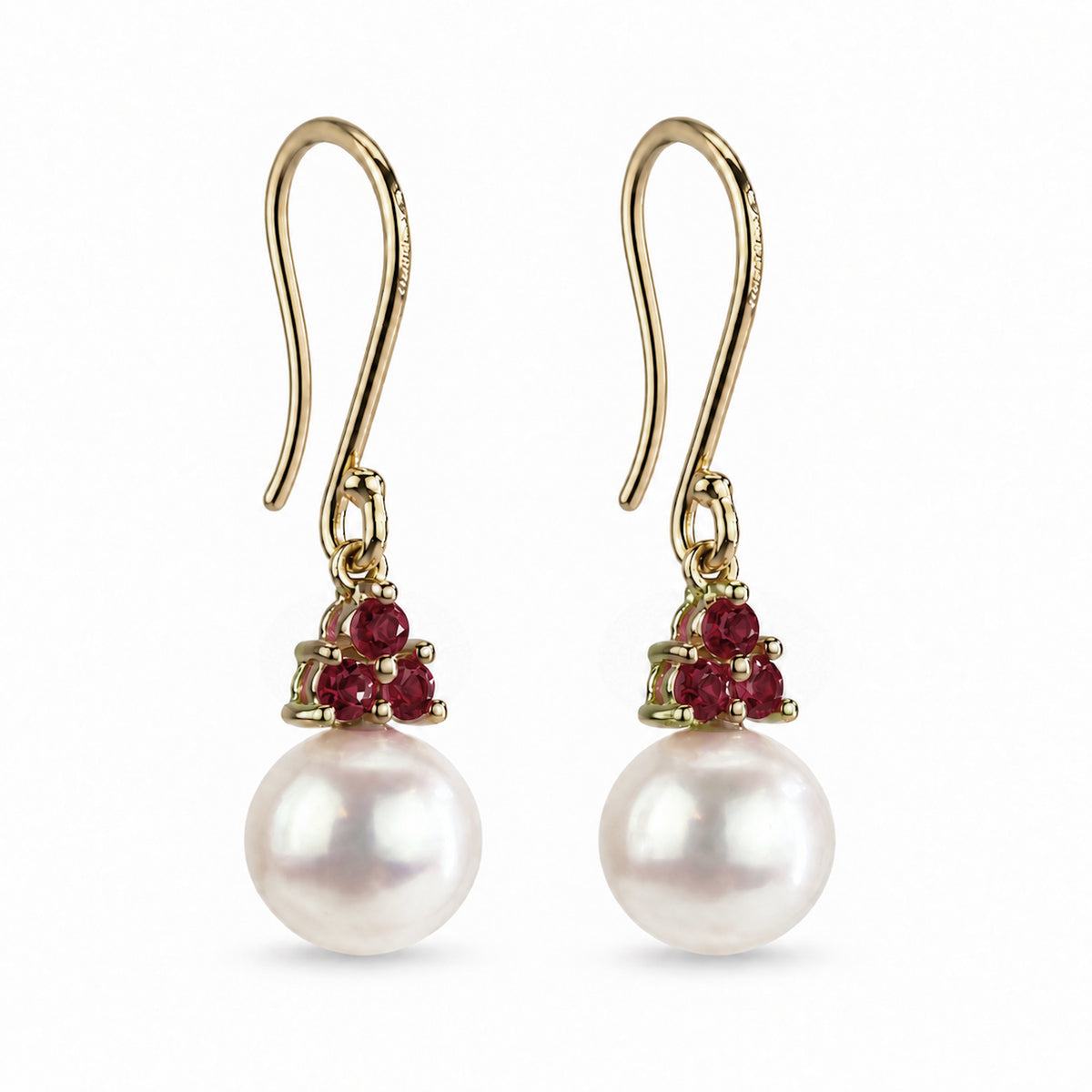 14k White Pearl and Ruby or Sapphire Hook Earring