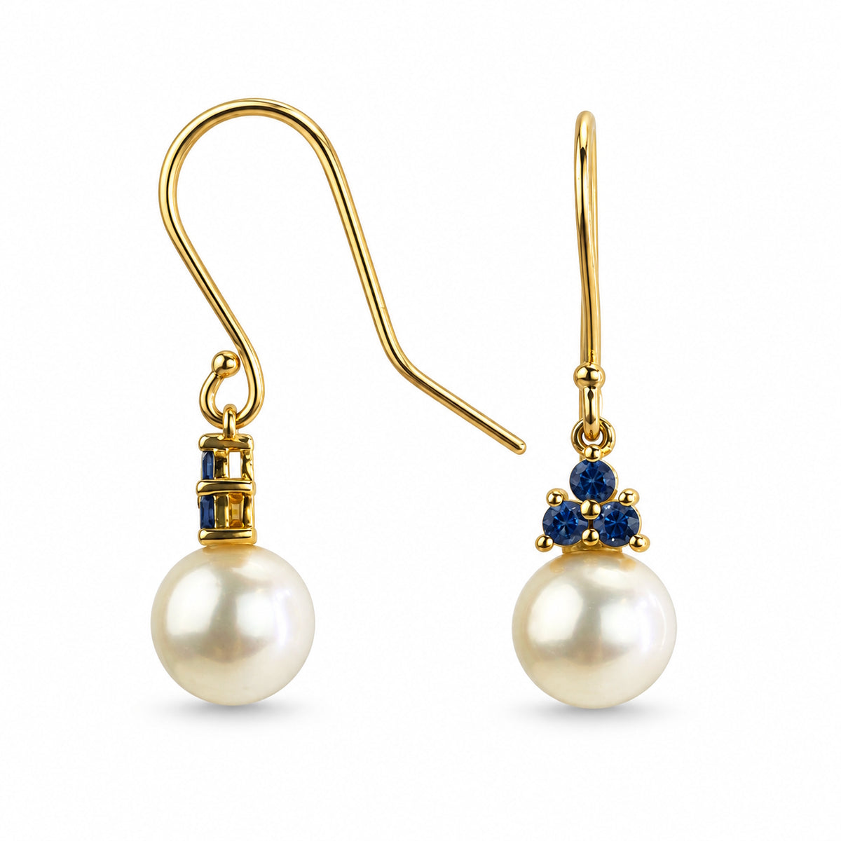 14k White Pearl and Ruby or Sapphire Hook Earring