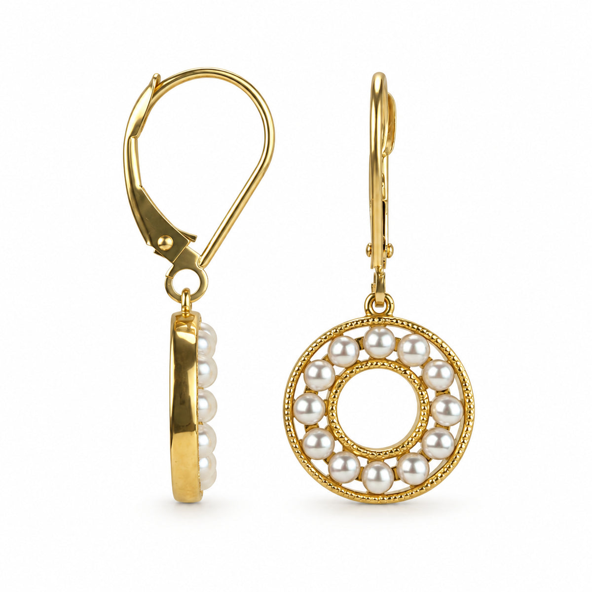 14k White Pearl Open Circle Earring
