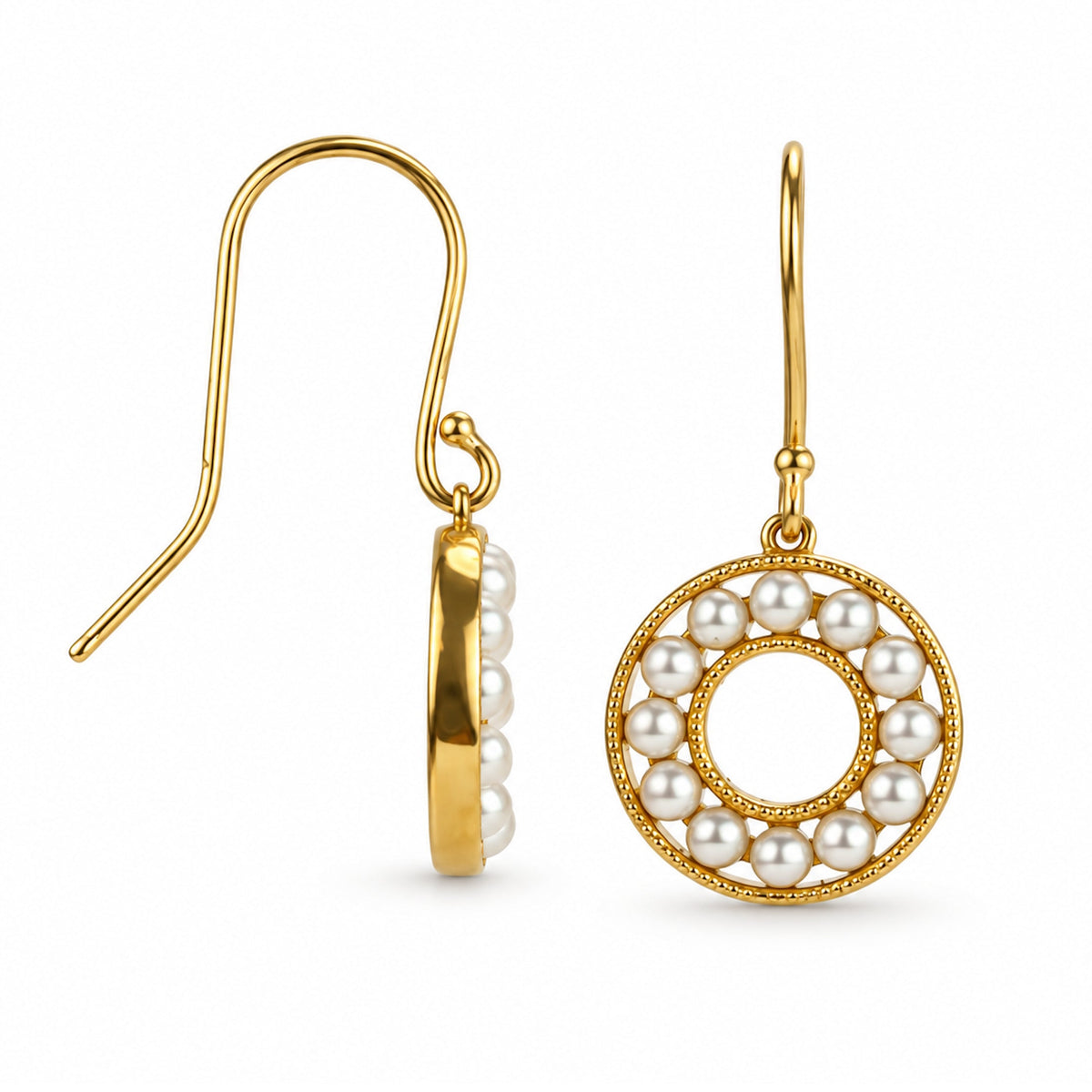 14k White Pearl Open Circle Earring