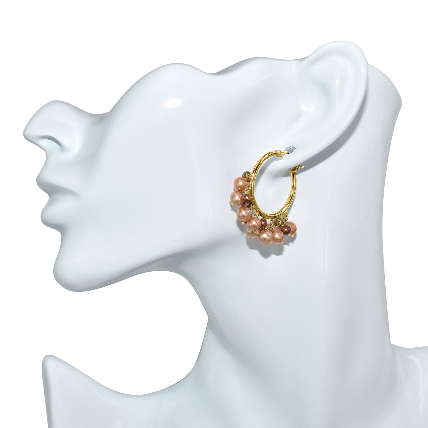 14k Multi Champagne Pearl Cluster Hoop Earring