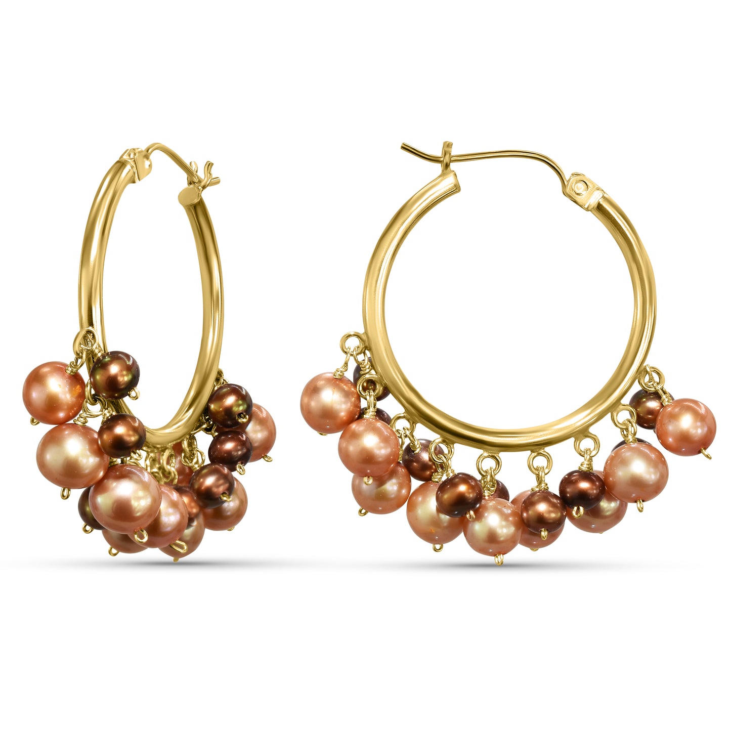 14k Multi Champagne Pearl Cluster Hoop Earring