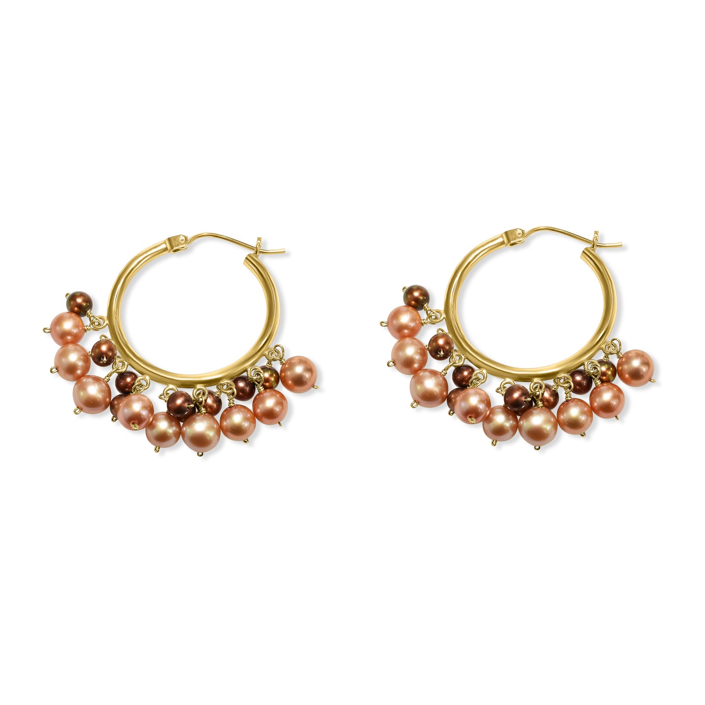 14k Multi Champagne Pearl Cluster Hoop Earring