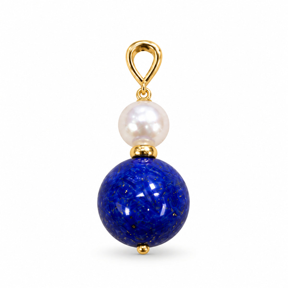 14k White Pearl Gold Roundel Lapis 14K Wire Pendant