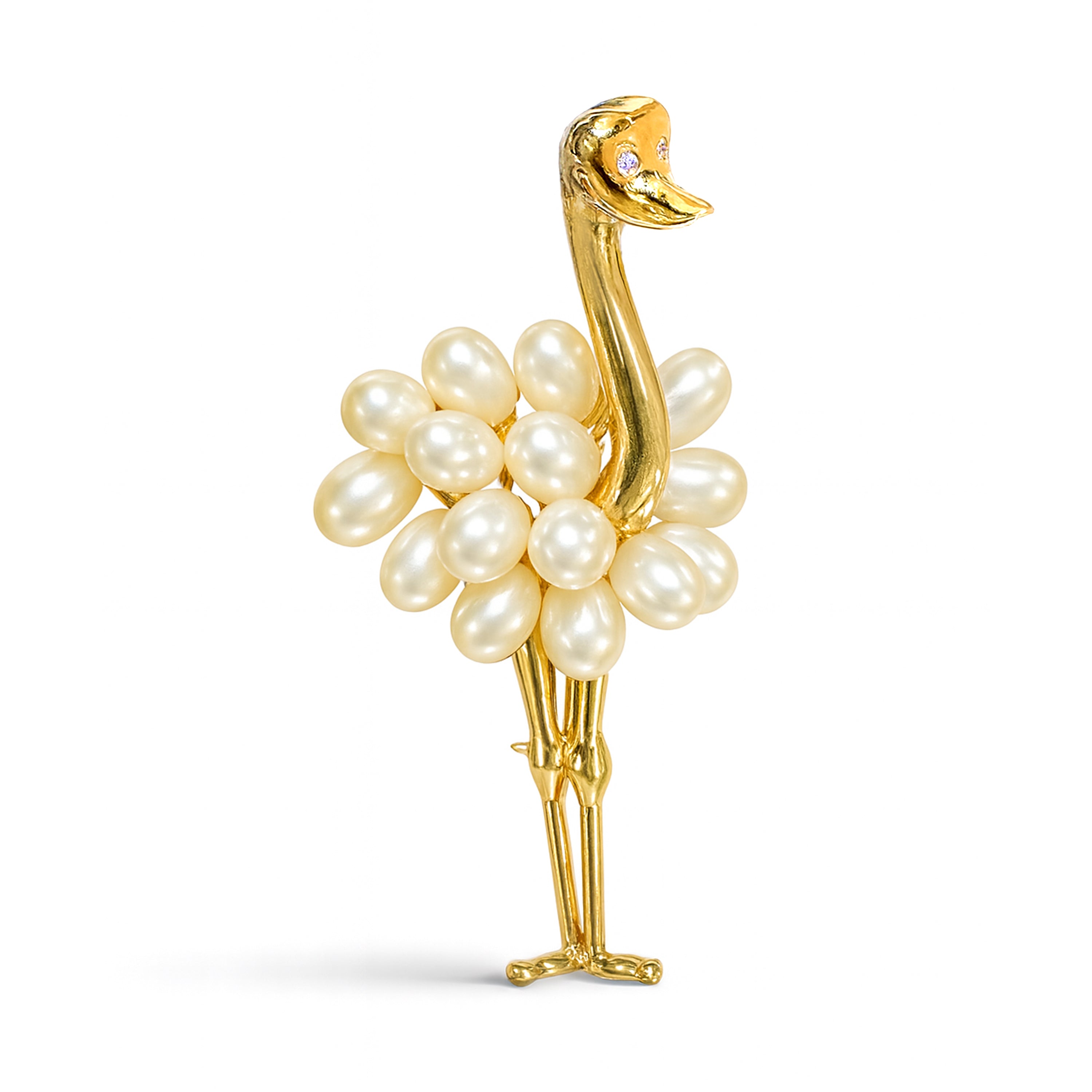 14k Pearl Diamond Ostrich Pin