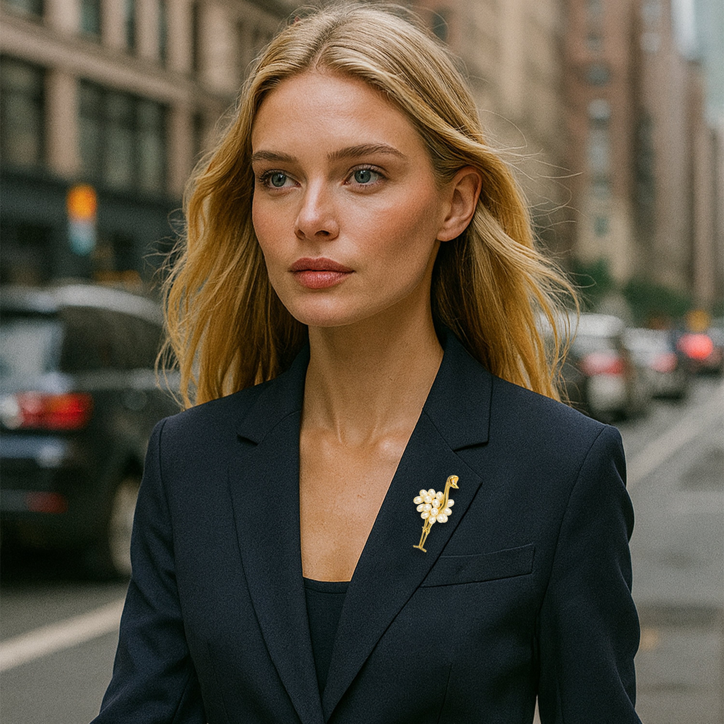 14k Pearl Diamond Ostrich Pin