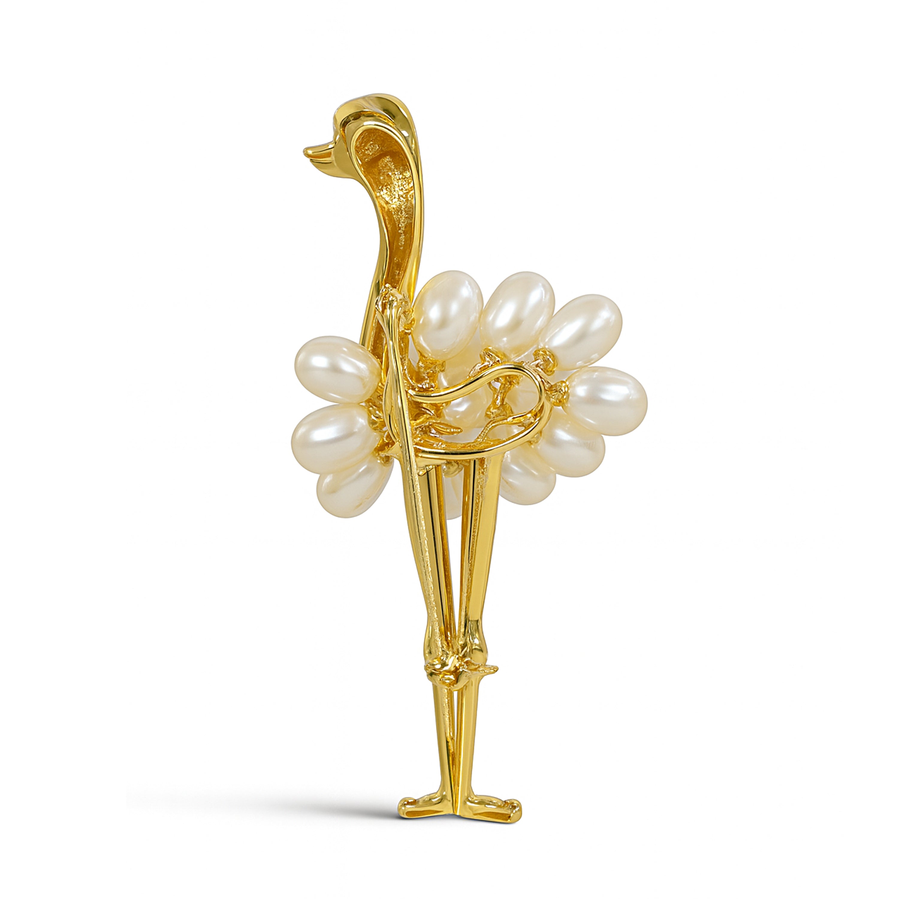 14k Pearl Diamond Ostrich Pin