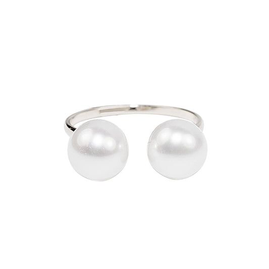 14k White Gold White Pearl Open Ring
