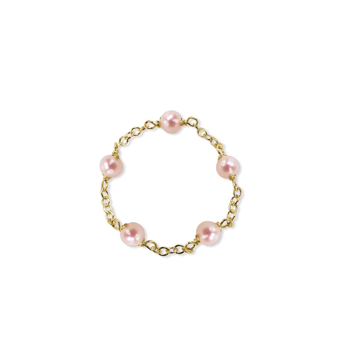 14k Natural Pink Pearl Gold Chain Stackable Ring