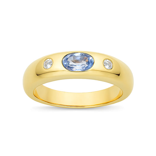 18k Light Blue Sapphire, Ruby, Emerald and Diamond Etoile Ring