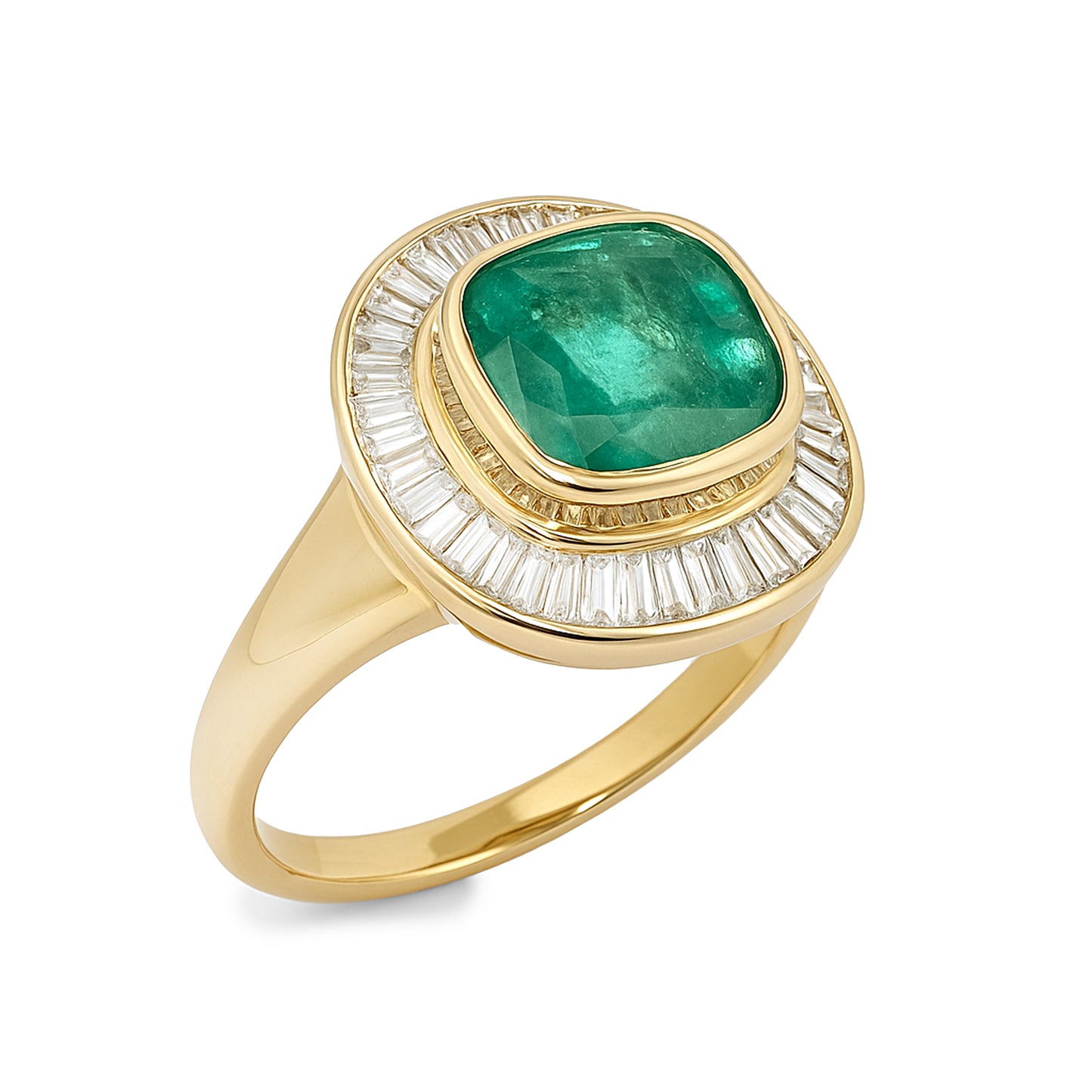 14k Emerald Diamond Cushion Cut Ring