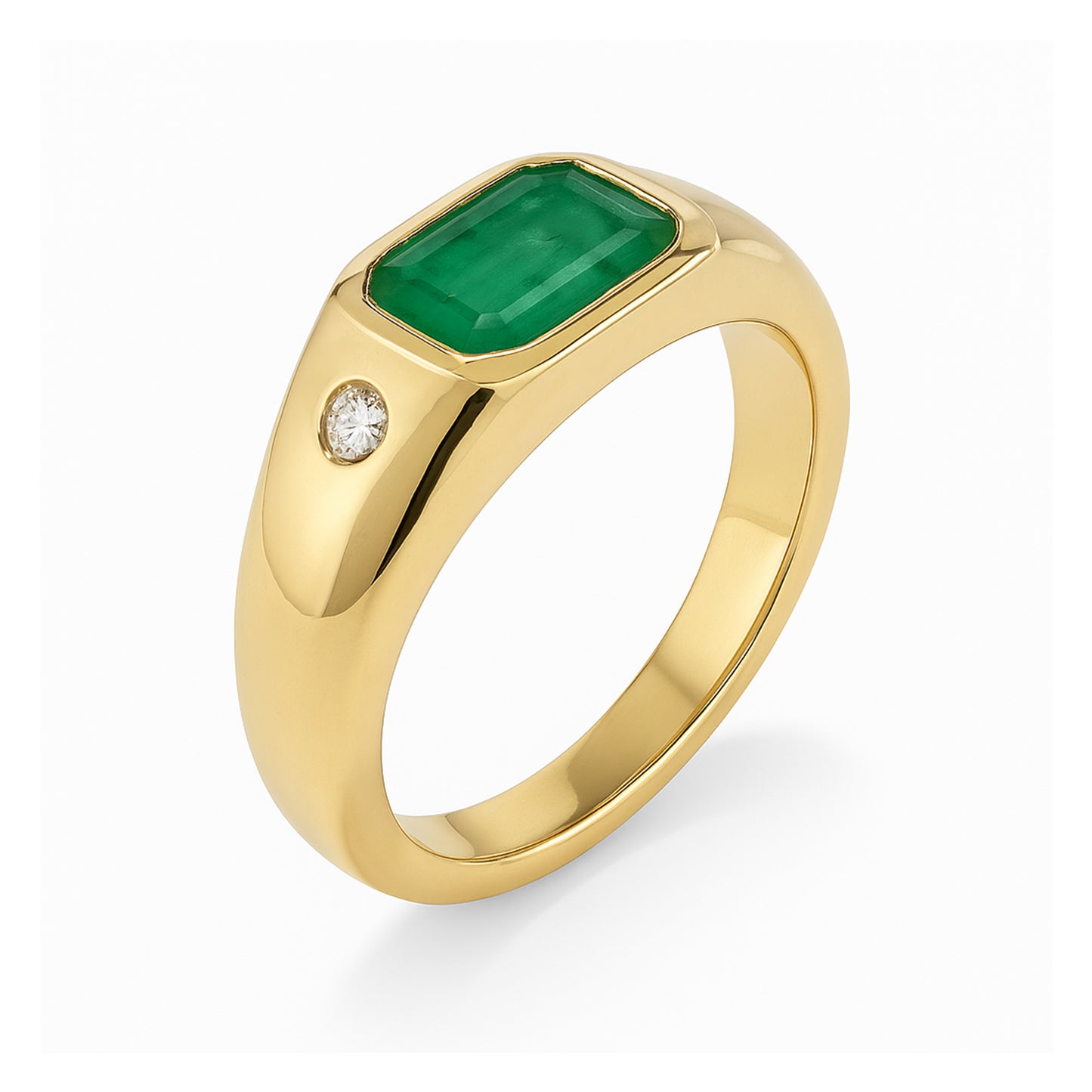 14k Emerald Diamond Chunky Ring