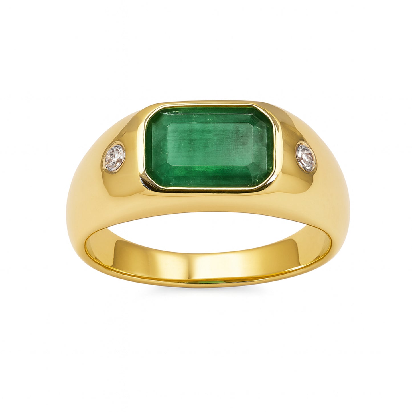 14k Emerald Diamond Chunky Ring