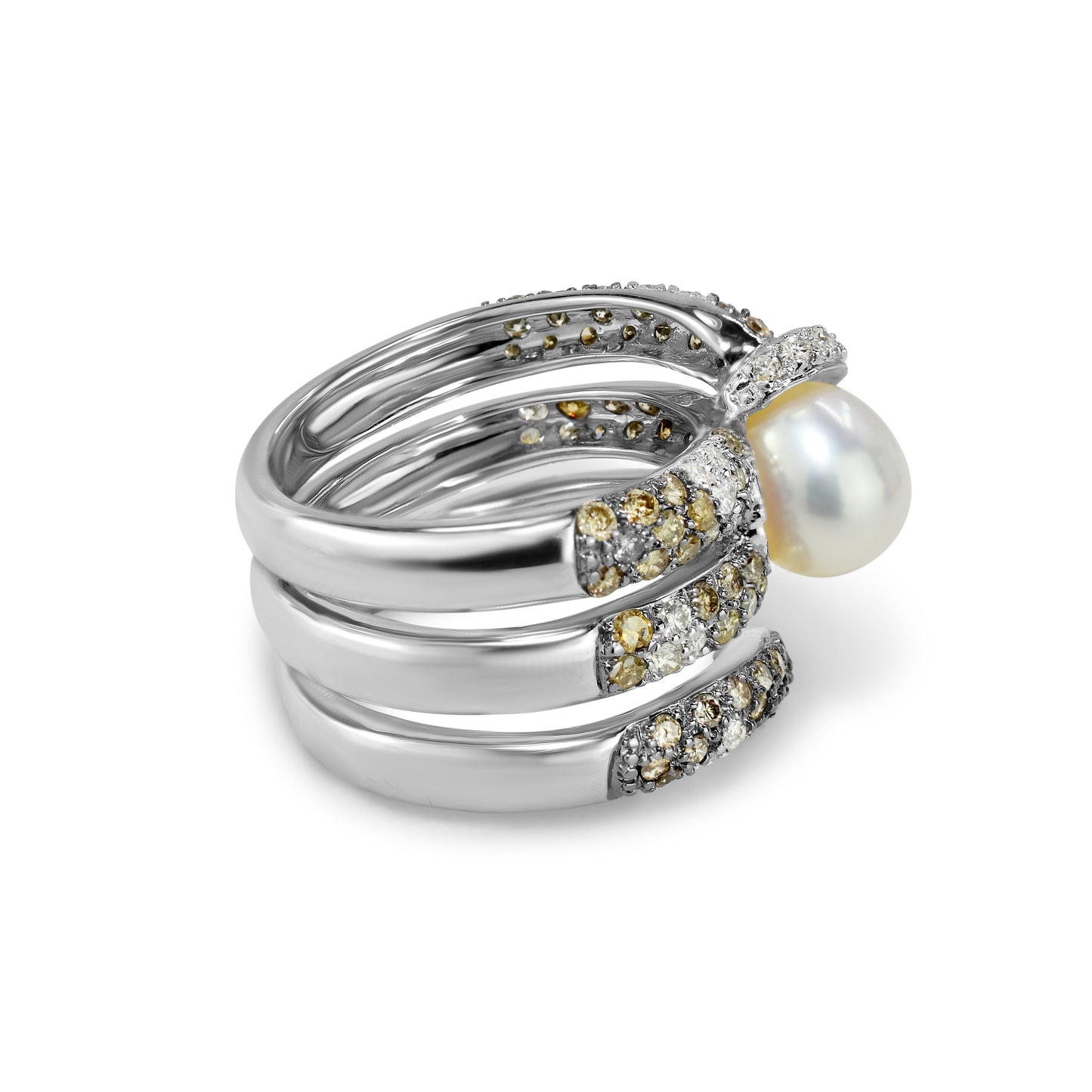 18kw Oblong Freshwater Pearl, Citrine, Brown & White Diamond Snake Ring