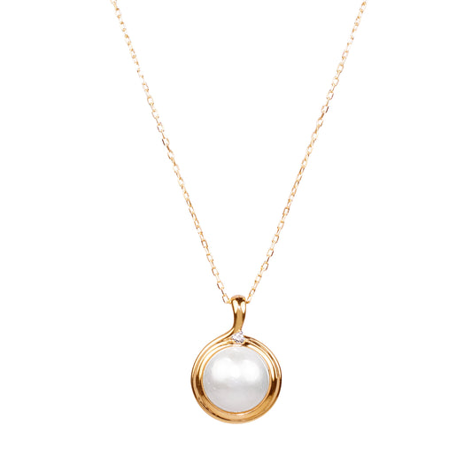 14k Mabe Pearl, Diamond Pendant Necklace