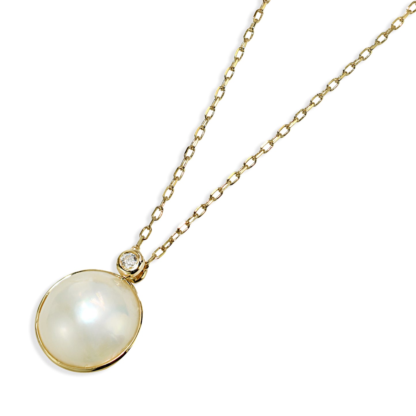 14k Mabe Pearl And Diamond Pendant Necklace 18"