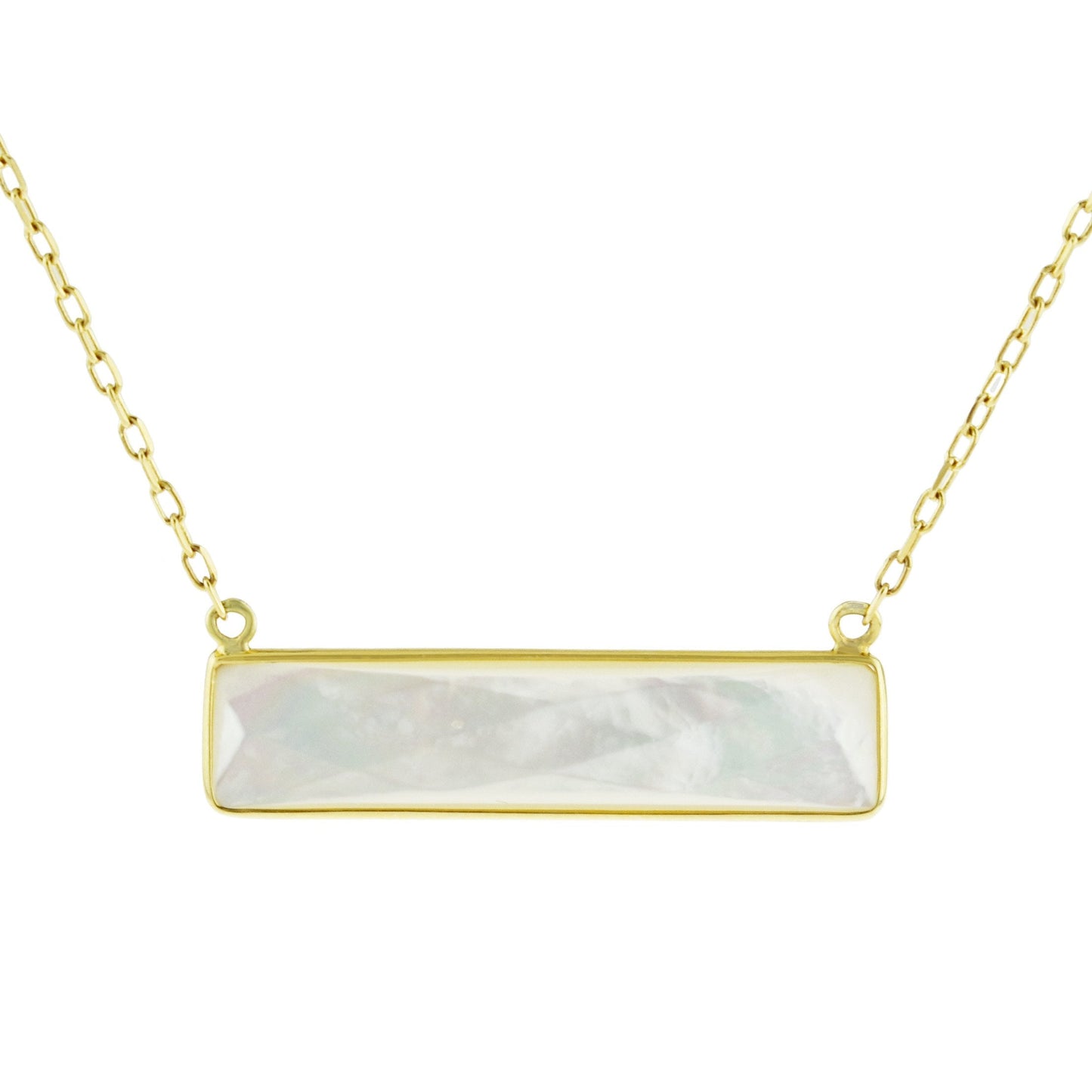14k Mother of Pearl Rectangle Bezel Center Necklace 18"