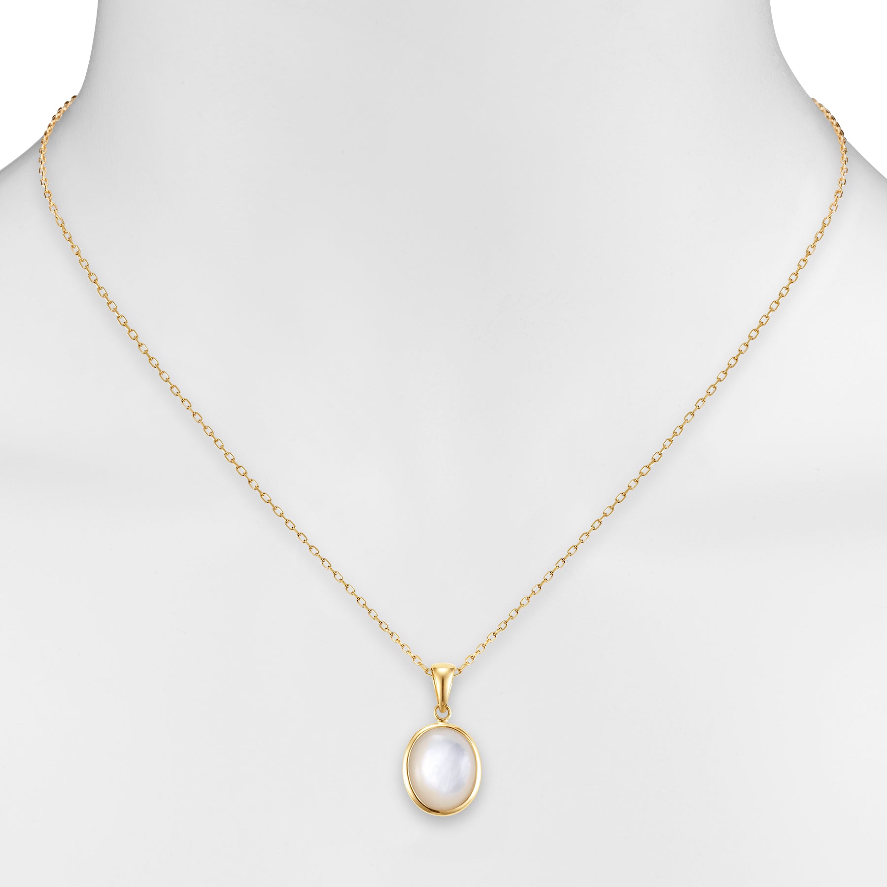 14k Mother of Pearl Oval Pendant Necklace 16/17/18"