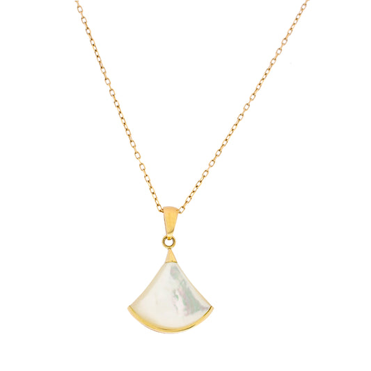 14k Mother of Pearl Fan Shape Pendant Necklace