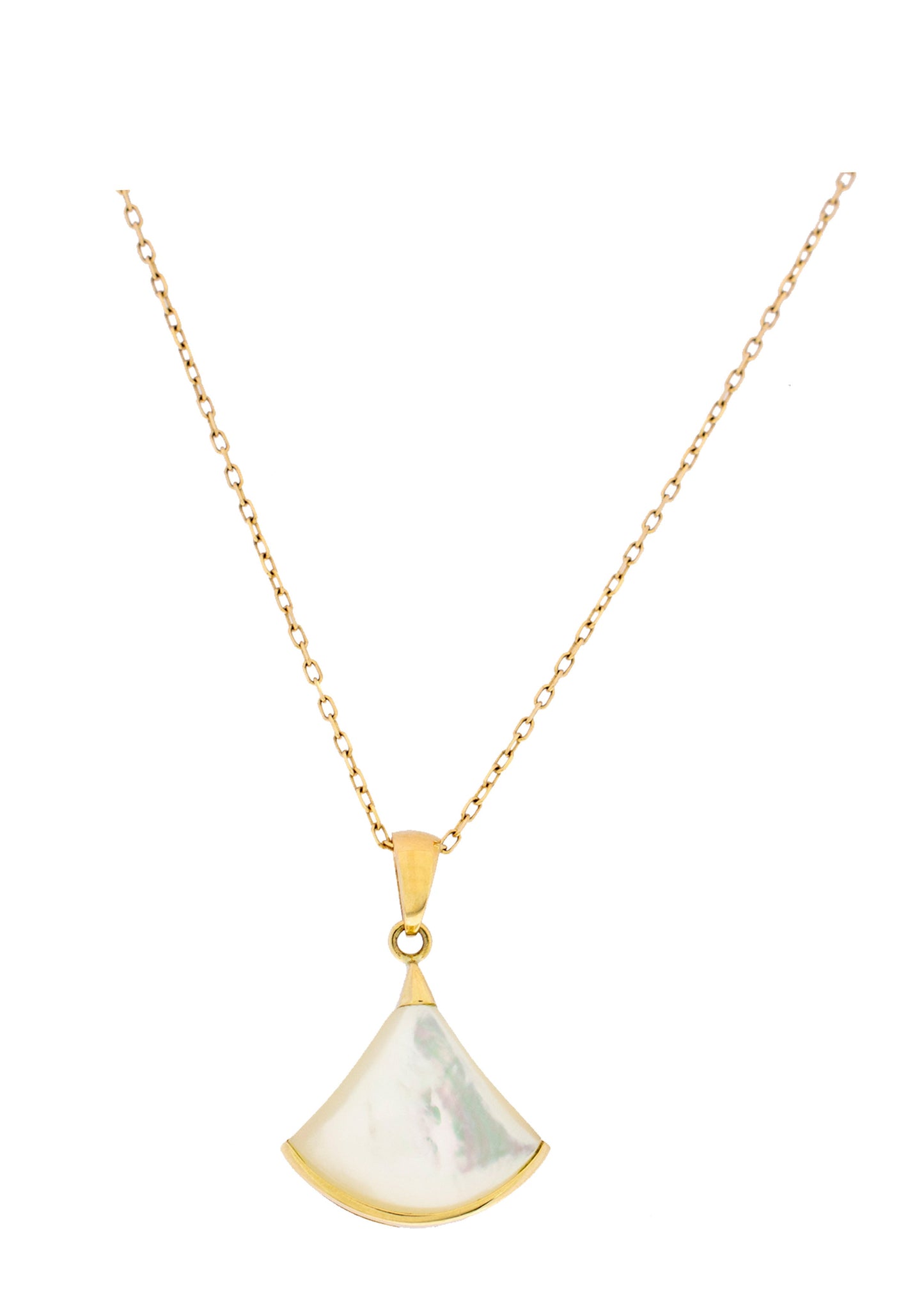 14k Mother of Pearl Fan Shape Pendant Necklace