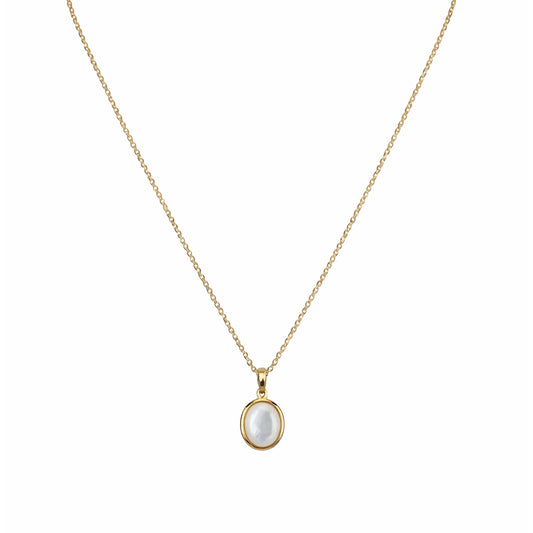 14k Mother of Pearl Oval Pendant Necklace 17"