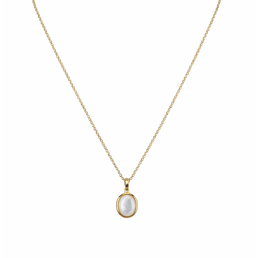 14k Mother of Pearl Oval Pendant Necklace 17"