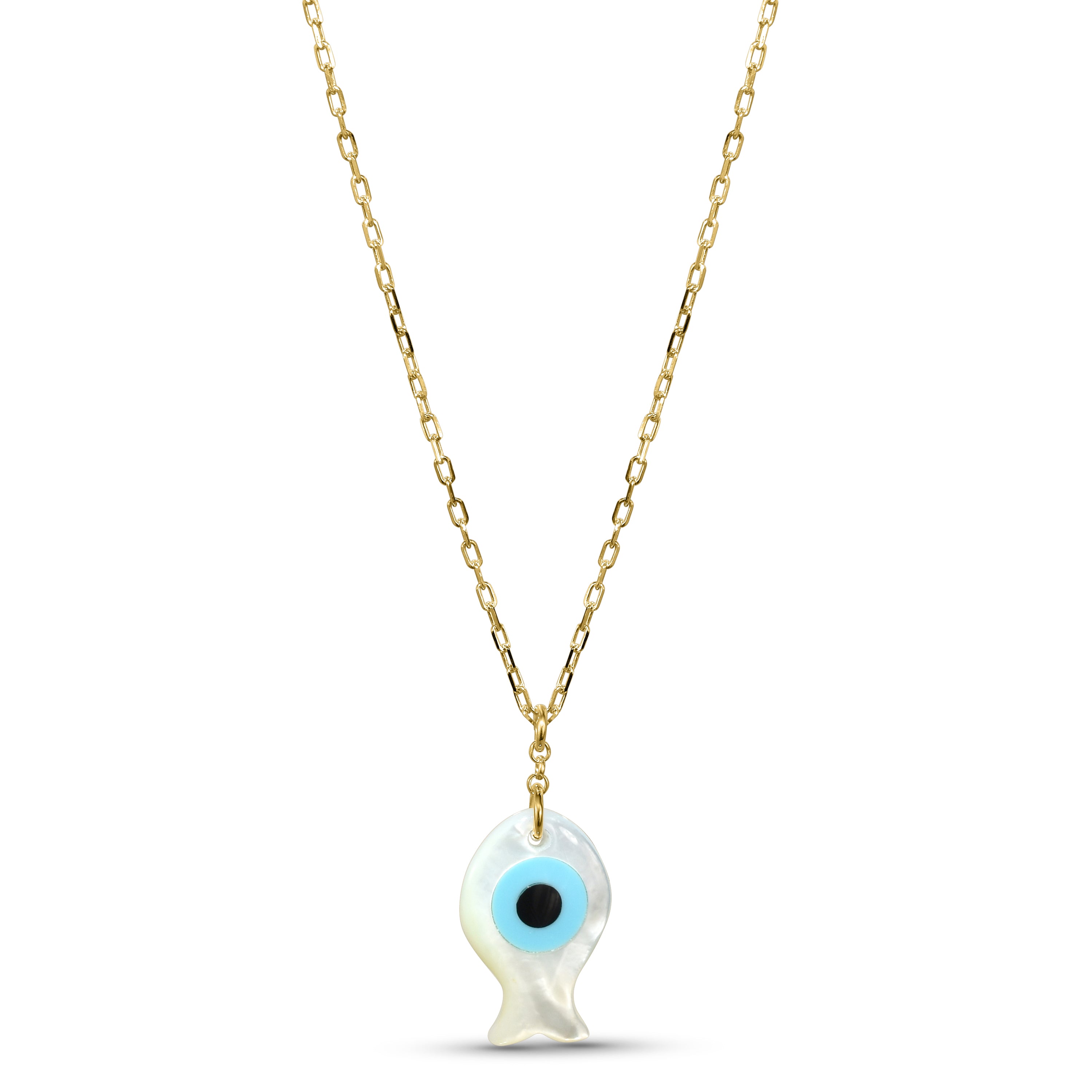 14k Mother of Pearl Evil Eye Pendant Necklace